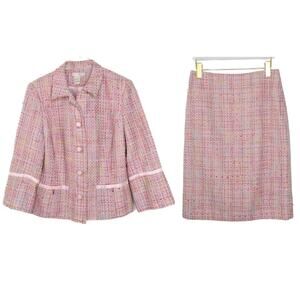 Vintage Spanner Pink Tweed Skirt Suit Two Piece Skirt Set Formal Size 8